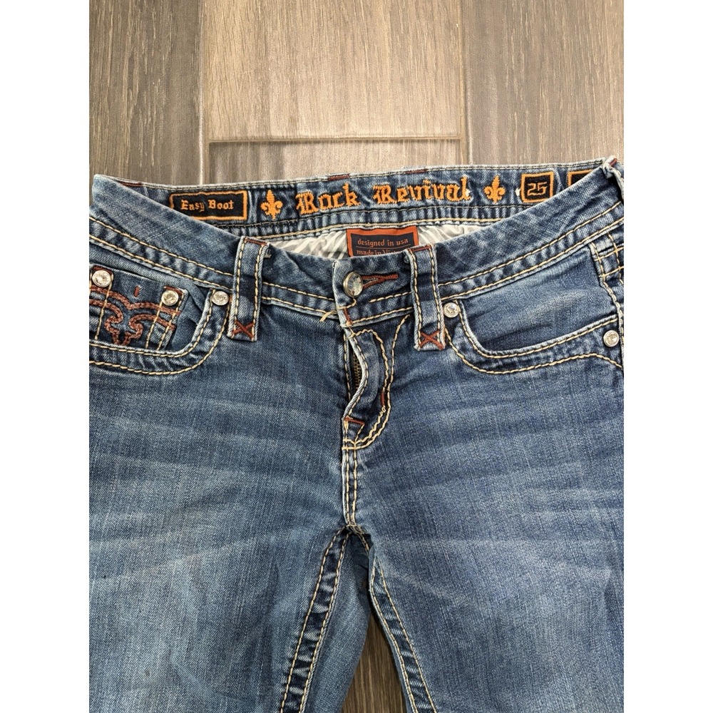 Rock Revival Woman's Blue Denim Bootcut Jeans Mid Rise Embroidered 25